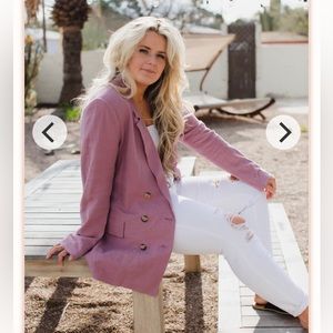 Free People Dusty Rose Double-Breasted Linen Blazer